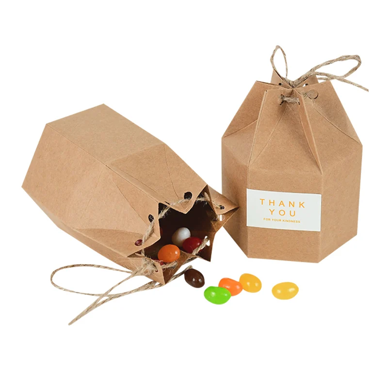 10pcs Hexagon Shape Creative Kraft Paper Candy Boxes Wedding Favors Gift Packaging Box For Birthday Party Baby Shower Decor