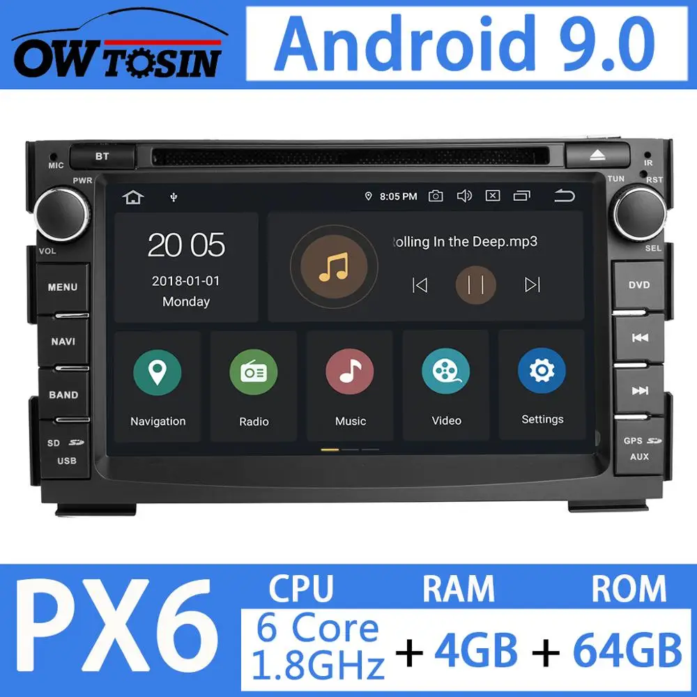 Автомобильный мультимедийный DVD-плеер PX6 7 дюймов 4 Гб + 64 ГБ 2 Din Android 9 0 для KIA Ceed 2009