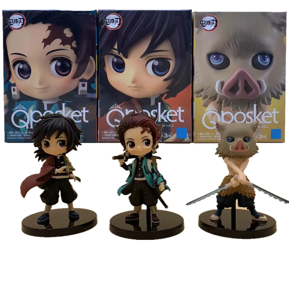 Kimetsu no Yaiba Nezuko Tanjirou Zenitsu Giyuu Inosuke PVC Action Figure Q.ver Anime Demon Slayer Figurine Toys 3pcs/set