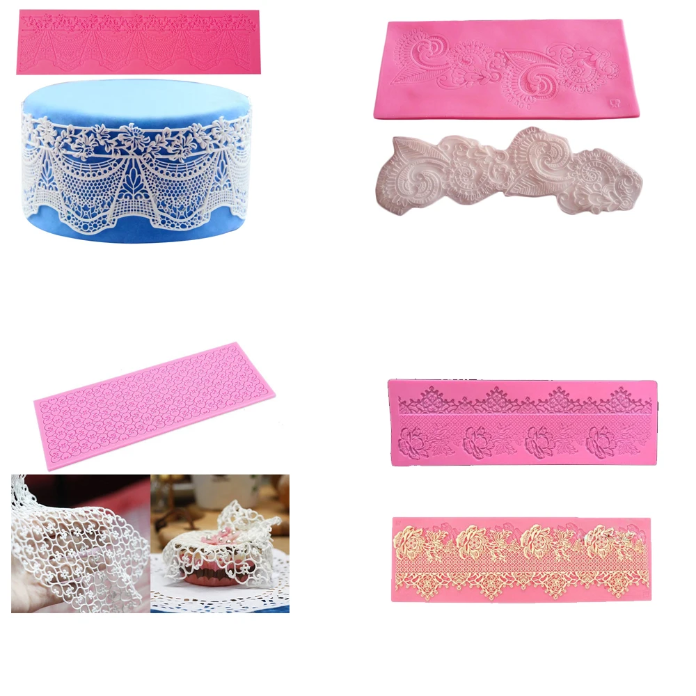 

Lace flower pattern Fondant Silicone Molds Embossed border Cake Decorating Tools Sugar Lace Mat Wedding Bakeware