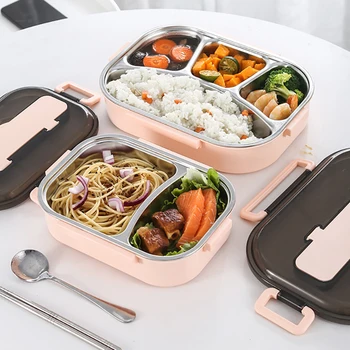 

Portable 304 Stainless Steel Lunch Box Food Compartment Bento Box Kitchen Leakproof Food Container For Kids School Office