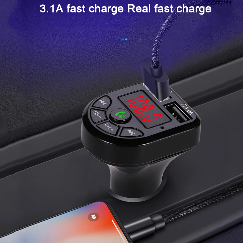 Автомобильный MP3-плеер 12-24 В, Bluetooth 5,0, fm-передатчик, автомобильный fm-модулятор, двойной usb порт для зарядки, быстрое зарядное устройство, громкая связь