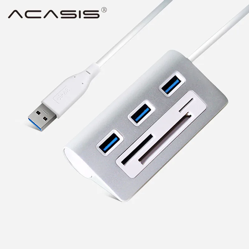 HOT-Acasis Hs0023 Usb 3.0 Hub High Speed Aluminum 3.0 Card Reader Hubs Power Interface Tf Sd Cf Card Reader Imac Pc For Macbook