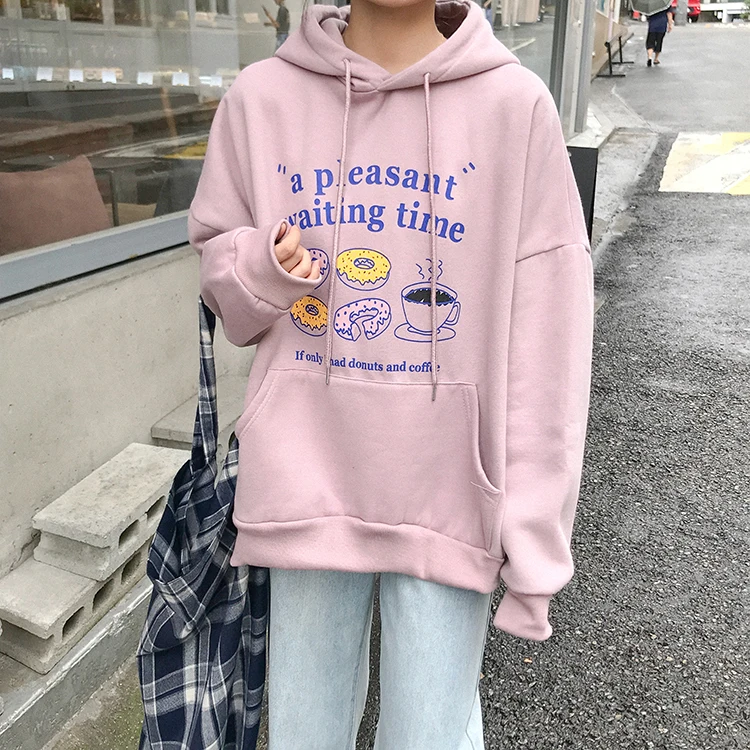 Harajuku, женские повседневные толстовки, корейские, милые, с мультяшным принтом, с длинным рукавом, свободные свитшоты, для женщин, s, осень, зима, пуловер с капюшоном