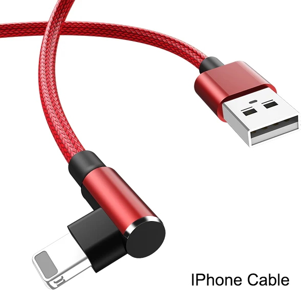 90 градусов локоть USB кабель для iPhone X XS MAX XR 8 7 6 6s Plus iPad 3A Быстрая Зарядка Кабели зарядное устройство для мобильного телефона шнур данных - Цвет: For iPhone Red