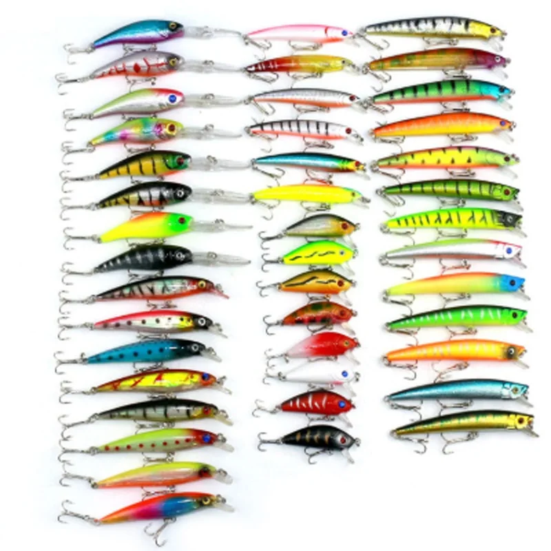 Minnow 43 шт./лот набор приманки для ловли нахлыстом жесткая приманка Jia приманка воблер Карп 6 моделей рыболовные снасти
