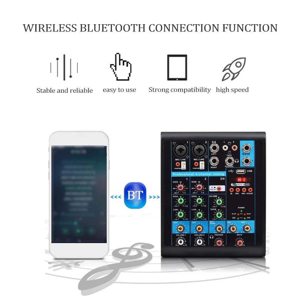 4-канальный видеорегистратор маленький Bluetooth Миксер с эффектом реверберации для Домашнего Караоке Usb на сцене производительность караоке
