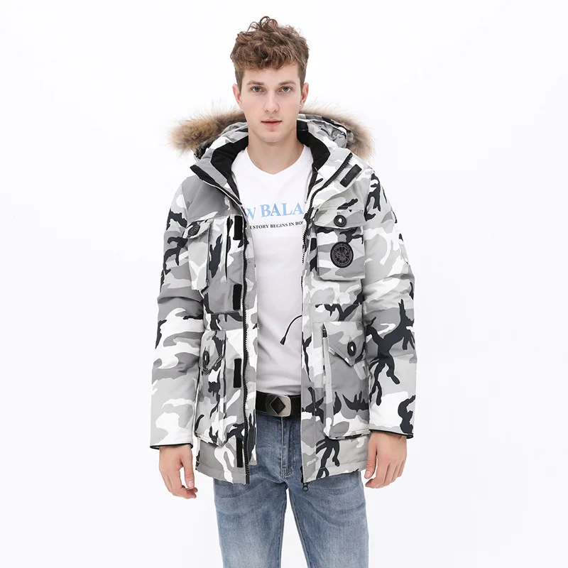 Goose Outdoor Down Jacket Women's Mid-length Large Size Men's Loose-Fit Padded Army Workwear Students Couples Coat-Style