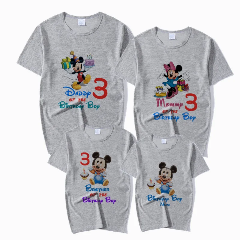 Семейные рубашки для дня рождения, одинаковые комплекты с принтом мыши, футболка мама папа, сын, девочка, Детская семейная одежда детская футболка - Цвет: P1228-grey