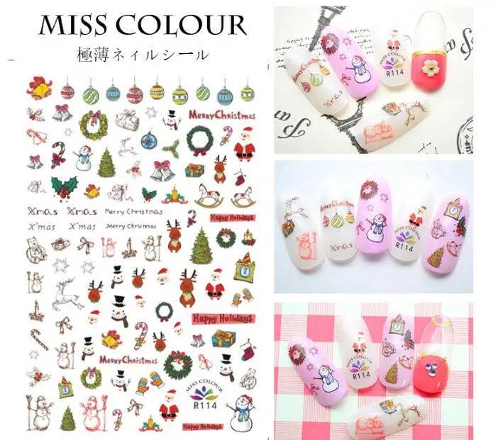 100 шт рождественские новогодние наклейки для дизайна ногтей Снежинка Дерево клей наклеивающиеся Переводные картинки для детей украшение для ногтей маникюр - Цвет: Style 6