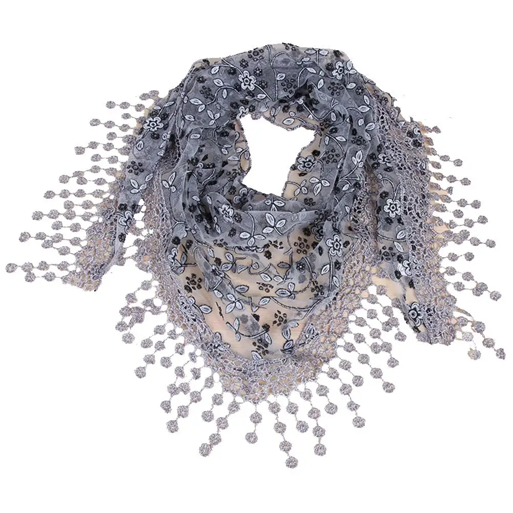 New Women's Scarf Korean Creative Lace Flower Scarf Scarf Tassel Silk Pointed Silk Scarf Fashion Shawl Bib Clothing Accessories