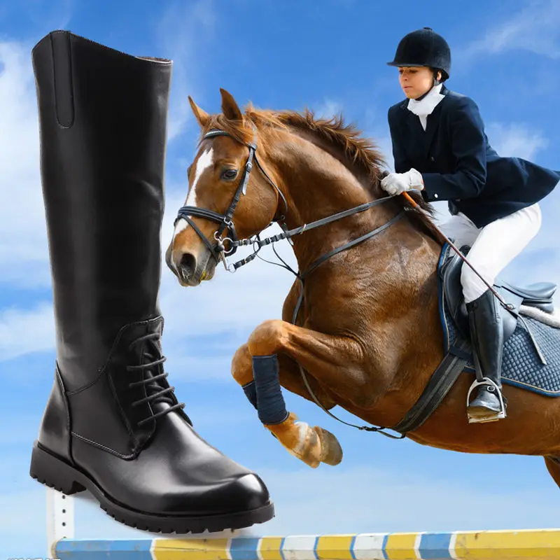 Botas de montar a caballo para hombre y mujer, zapatos largos impermeables  de cuero, color negro y marrón, hasta la rodilla, Estilo Vintage, novedad| Botas de equitación| - AliExpress