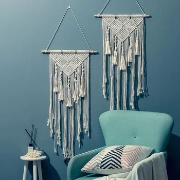 

Macrame Wall Hanging Geometric Boho Decor Textile Woven Tapestry Handmade Cotton Rope for Living Room Bedroom Party Decoration