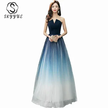 

Evening Dresses For Women Skyyue ER417 Elegant A Line Strapless Robe De Soiree Navy Blue Evening Gowns Lace Up Formal Dresses