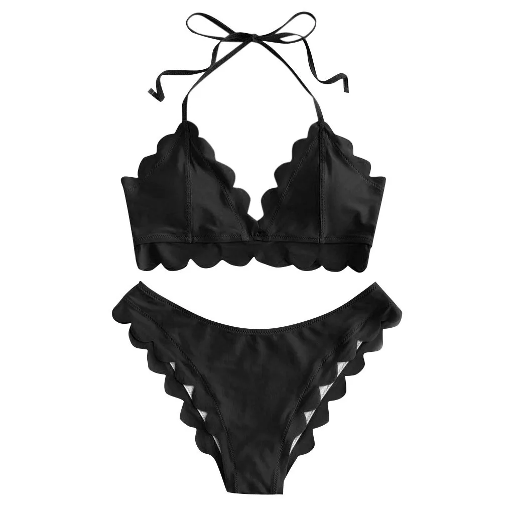 KANCOOLD Women Bikini 2020 Sexy Solid Color Halter Swimwear Women Bikini Set Fashion Vintage Backless Swimsuit Women Summer F4