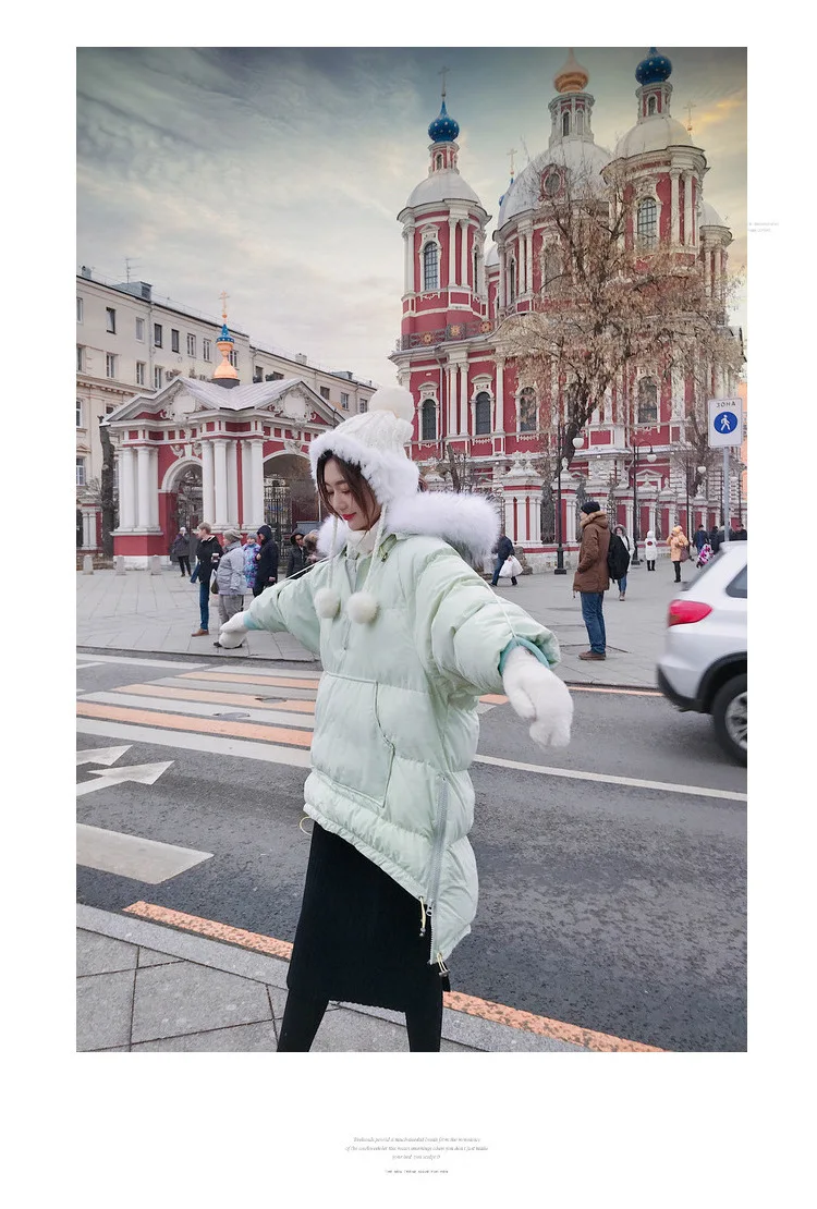 Зимний плотный теплый длинный пуховик, Женское пальто, женский большой меховой воротник с капюшоном, Свободный корейский пуховик