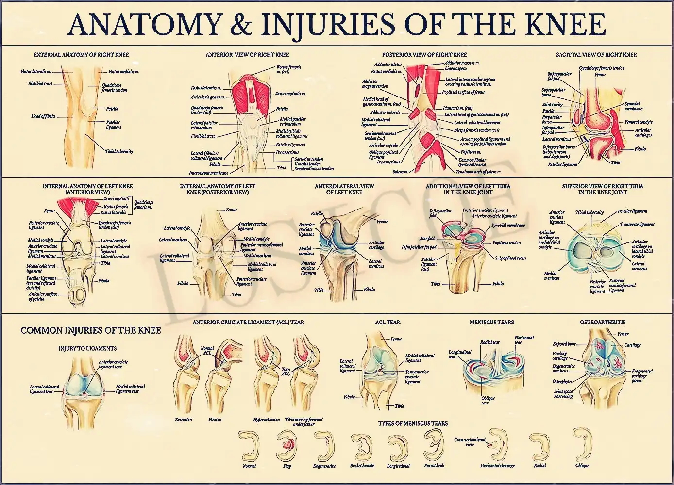 Anatomia Lesiones De La Rodilla Papel Kraft Clasico Cartel Tabla