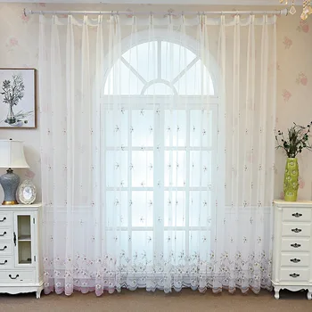

Custom Curtains for Living Room Embroidered Window Screen Nordic Pastoral Hipster Style Transparent Simple Polyester Curtain