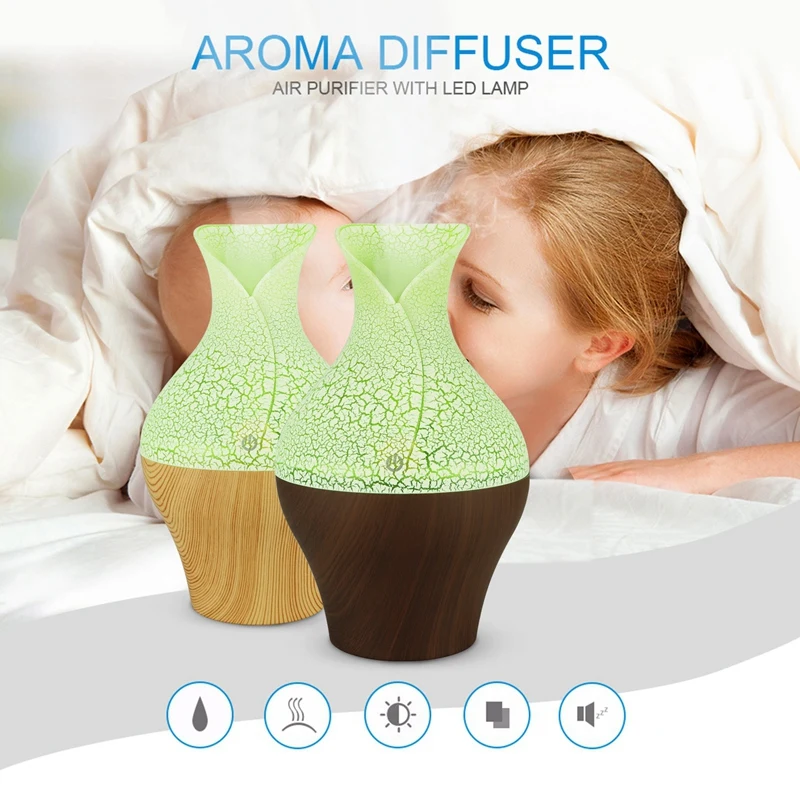 Electric Aroma Essential Oil Diffuser Ultrasonic Air Humidifier With Wood Grain 7 Color Changing Led Lights For Home Office