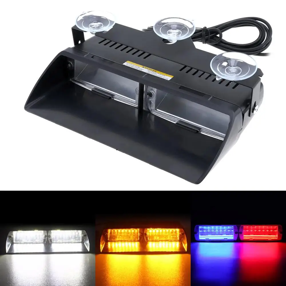 

16 LED Red/Blue Car Police Strobe Flash Light Dash Emergency 18 Flashing Light Warning Lamp White Yellow
