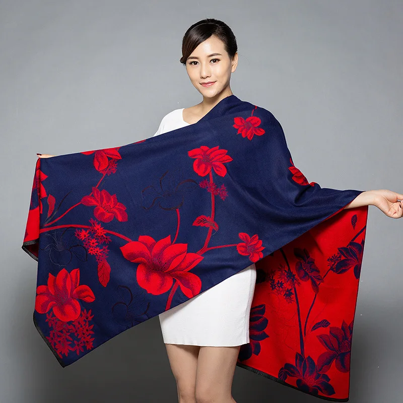 Autumn New Winter Warm Scarf For Women/Lady Soft Cashmere Pashmina Shawls Print Flower Two Side Female Wraps Capes | Аксессуары для