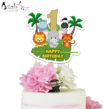 

Safari Animal Theme Party Paper Cake Topper Baby Kid Birthday Event Party Decorations Supplies Safari Animals Custom-Made Topper