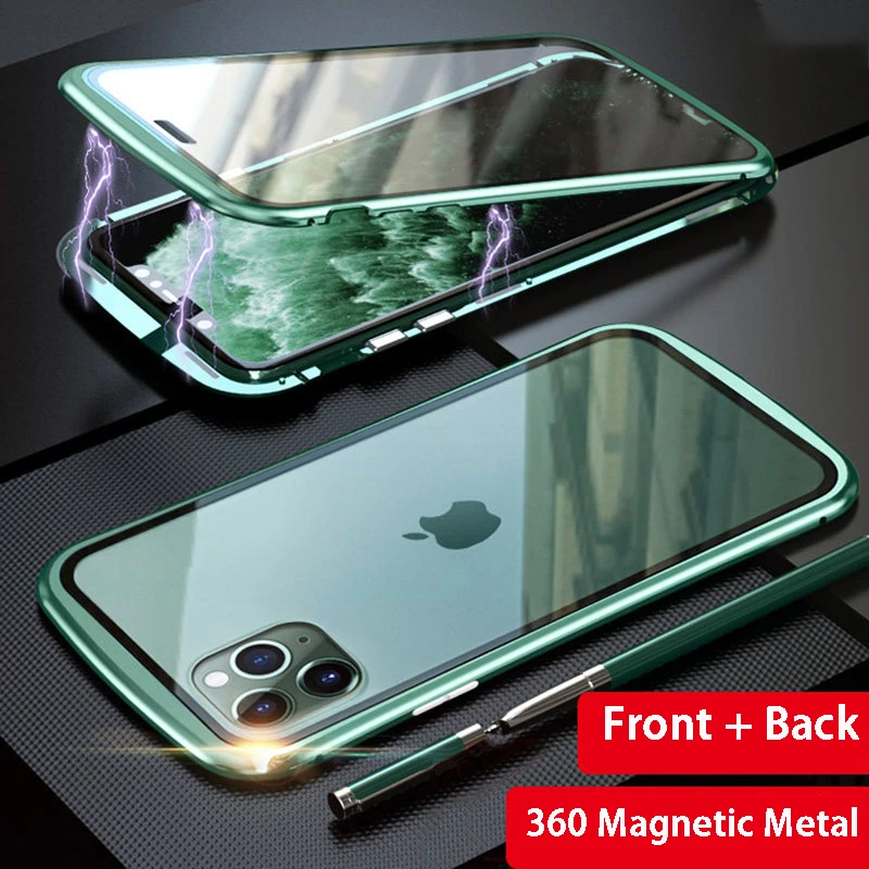 360 магнитный металлический чехол для телефона iphone 7 8 6 6S Plus Двойное боковое стекло
