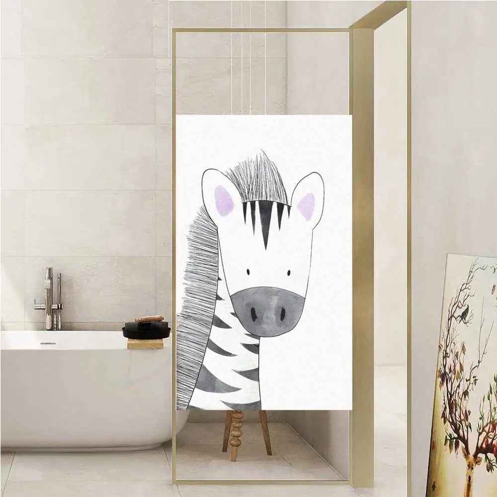 

Window Film Privacy Cute Animal-Zebra Frosted No Glue Glass Sticker Sun Protection Heat Control Coverings for Homedecor