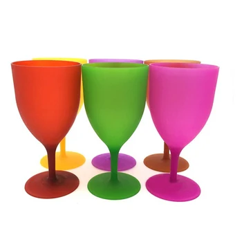 

6Pc 300ML PP Plastic Wine Glass Goblet Cocktail Champagne Cup Colorful Frosted Glass for Party Picnic Bar Beer Whiskey Drink Cup