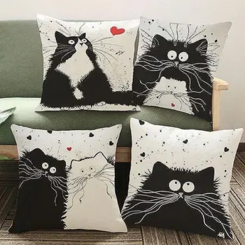

Cartoon images Linen Cotton Blend Cushion Cover Home Office Sofa Square Cat Pillow Case Decorative Cushion Covers Pillowcases