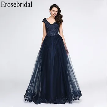 

Erosebridal Lace Evening Dress Long 2019 V Neck Design Simple Beaded Elegant Party Gowns Evening Robe Soiree Zipper Back