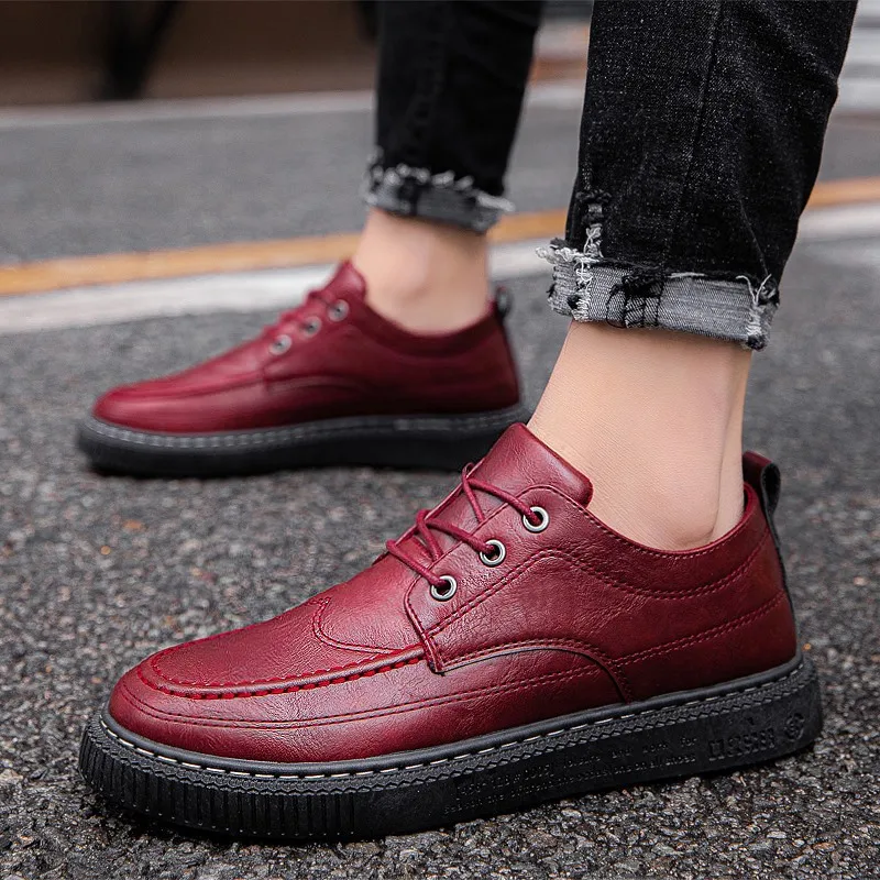 British Style Leather Casual Shoes Men Business Men Driving Casual Shoes Breathable Lace Up Vintage Flats Male Shoes HC-518