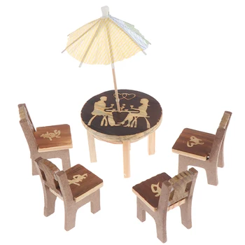 

1set Furniture Toy Children Gift Table Chair Miniature Craft Wooden Dollhouse Miniature Landscape Dining Room Kitchen Decor