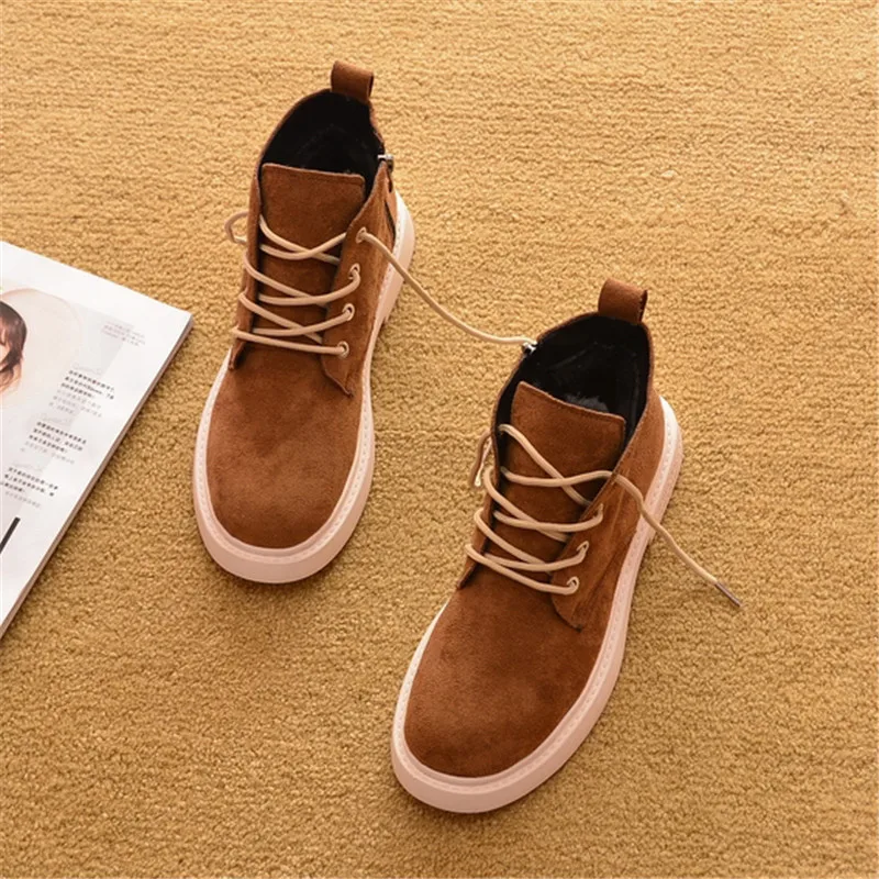 Fashion Leopard  Winter Brand Women Shoes Round Toe Lace-Up Ankle Boots Zipper Low-heel Casual Lady Flat Platform Boots Sneakers (1)