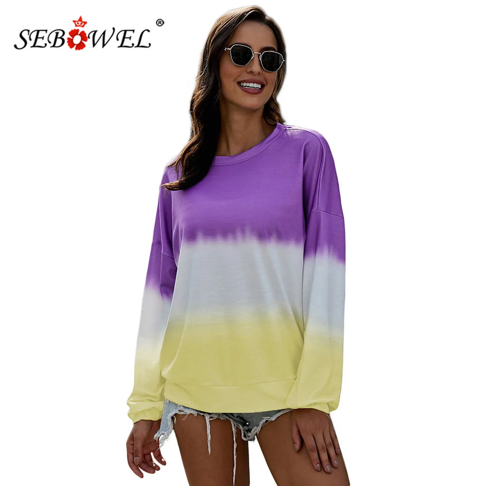 

SEBOWEL Casual Oversized Colorblock Tie Dye Woman Pullovers Sweatshirts Long Sleeve Female Autumn Spring Colorful Tops S-XXL