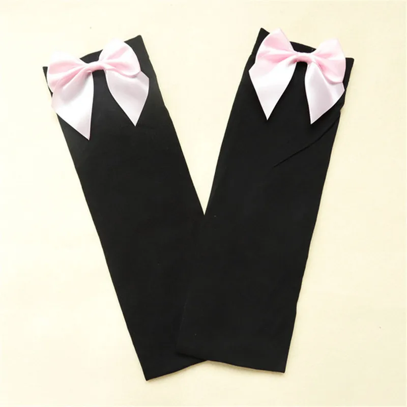 Длинные колготки выше колена с бантиком; нейлоновые чулки до бедра; прозрачные эластичные чулки для девочек; SW030 - Color: black pink bow