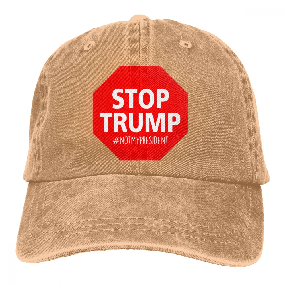 Стоп Трамп Анти-Трамп Casquette черные унисекс Мужские Женские джинсовые бейсболка с ремешком кепки Регулируемая шляпа для гольфа папа - Цвет: Хаки