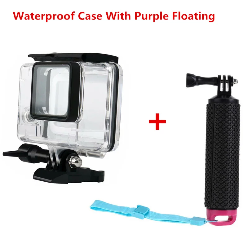 Подводный водонепроницаемый чехол для GoPro Hero 7 5 6 черный корпус для экшн-камеры с водонепроницаемой плавающей рукояткой - Цвет: With Purple Grip