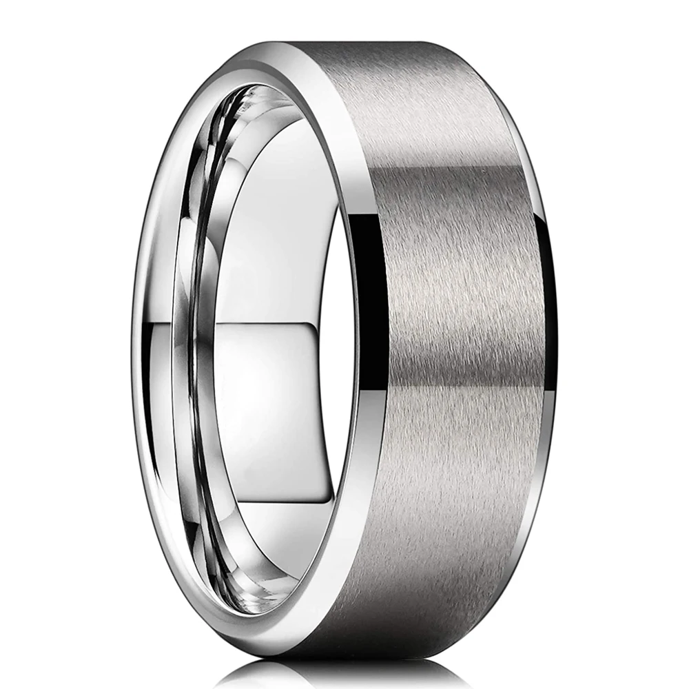 6 Colors Simple 8mm Men Tungsten Carbid Ring Gold Blue Black Matte Finish Beveled Polished Edge Engagement Ring Men Wedding Band