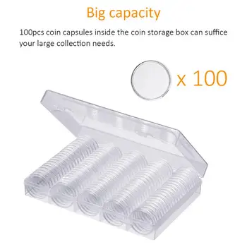 

Plastic Storage Organizer Box Coin Storage Box With100 Pieces 30mm Coin Capsules Coin Holder Case For Coin Collection Home Decor