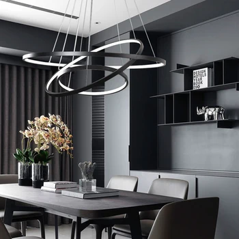 

Led Pendant Lights Black/white for Lliving Room Lighting Indoor Fixtures Dining Room Round Hanging Lamp LED Bulbs Cord Pendant