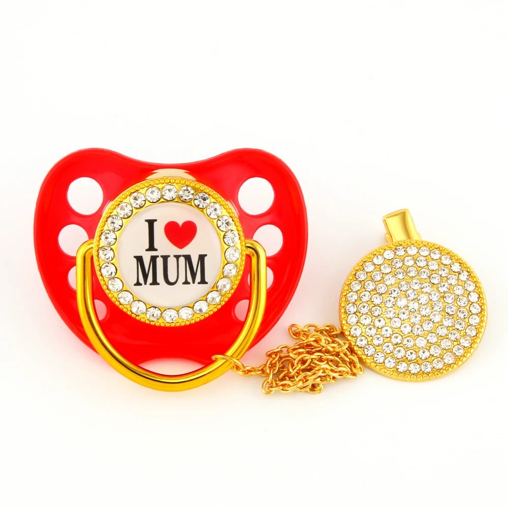 Роскошные бриллиантовые детские соски Стразы Bling соска цепочка зажим I love Mum Dad