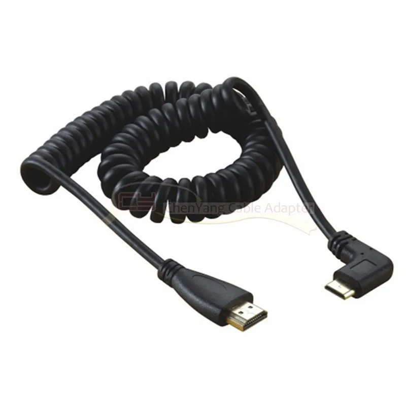 Левый Правый 90 градусов мини HDMI штекер к HDMI головка растягивающийся пружинный кабель SLR цифровая камера