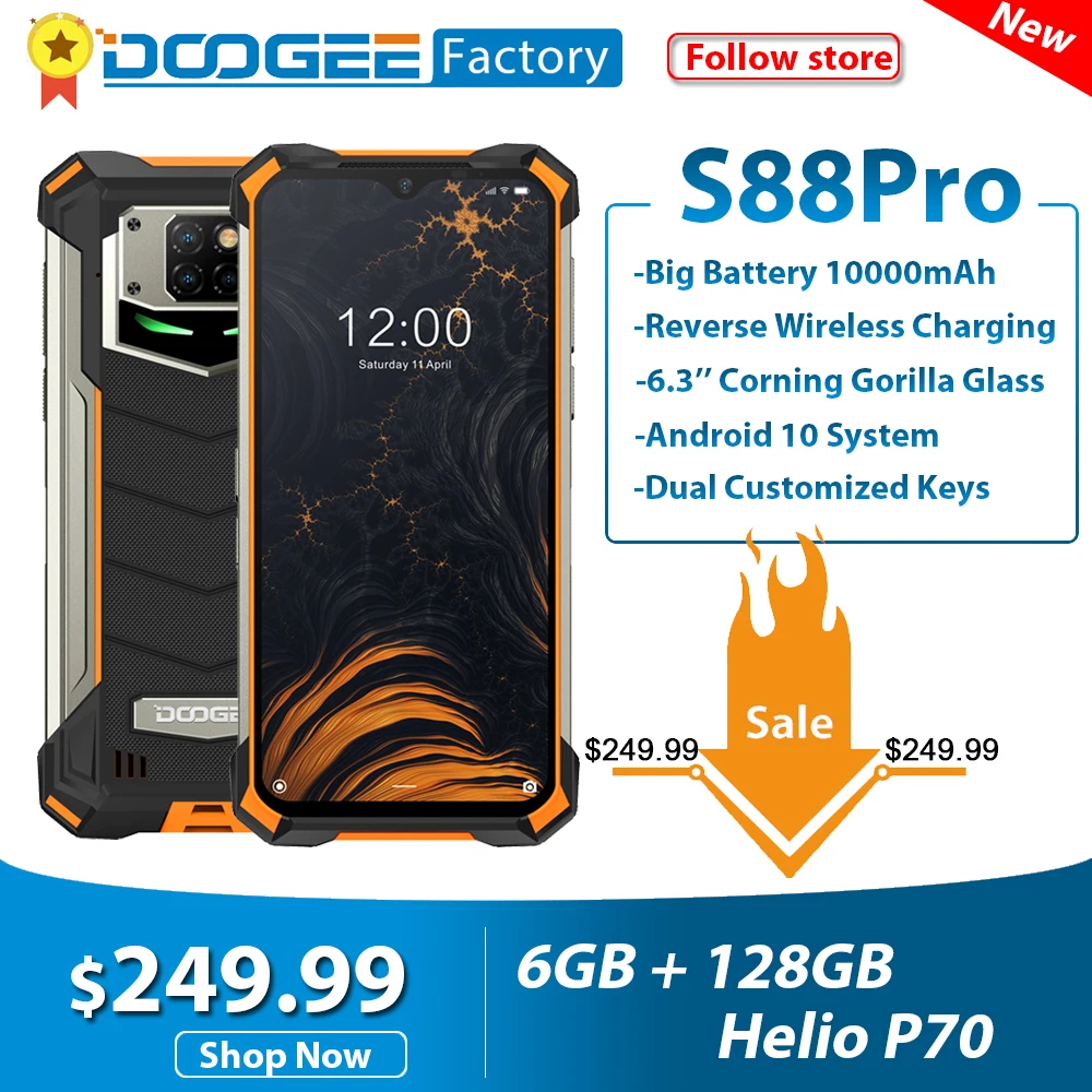 IP68/IP69K DOOGEE S88 Pro Rugged Mobile Phone 10000mAh telephones Helio P70 Octa Core 6GB RAM 128GB ROM smartphone Android 10 OS IP68/IP69K DOOGEE S88 Pro Rugged Mobile Phone 10000mAh telephones Helio P70 Octa Core 6GB RAM 128GB ROM smartphone Android 10 OS