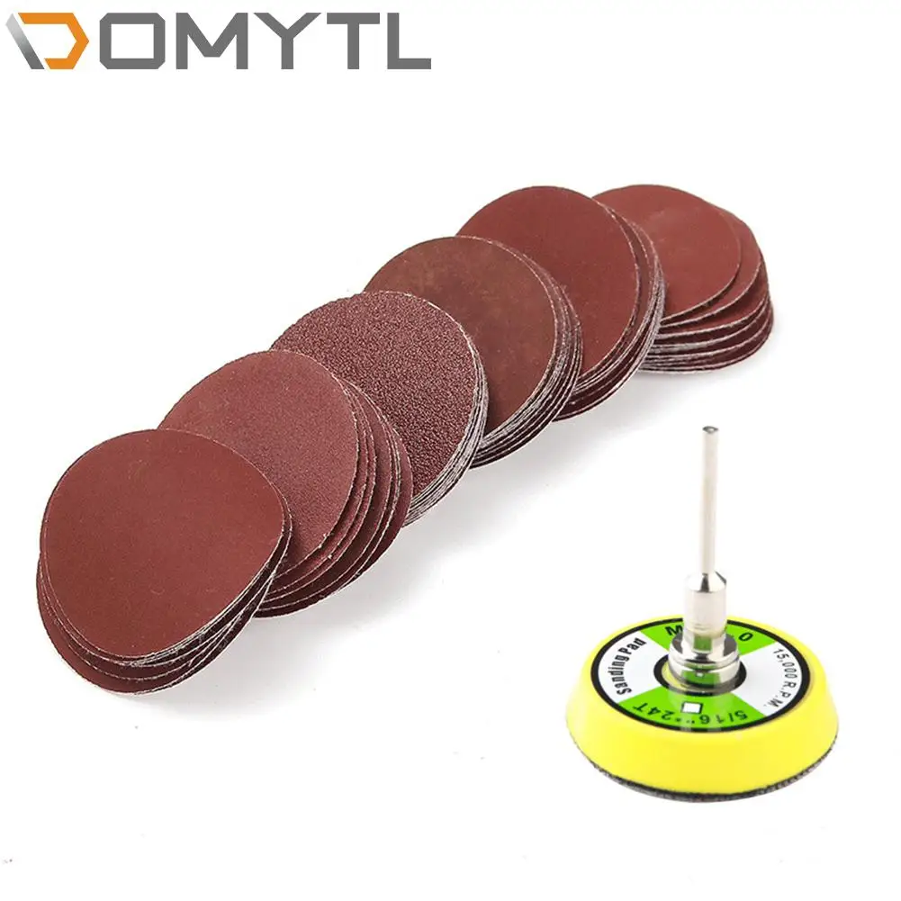 2 Inch 50mm Hook and Loop Sanding Pad 3mm Shank With 60pcs 100/240/600/800/1000/2000 Grit Flocking Sand Paper Kit
