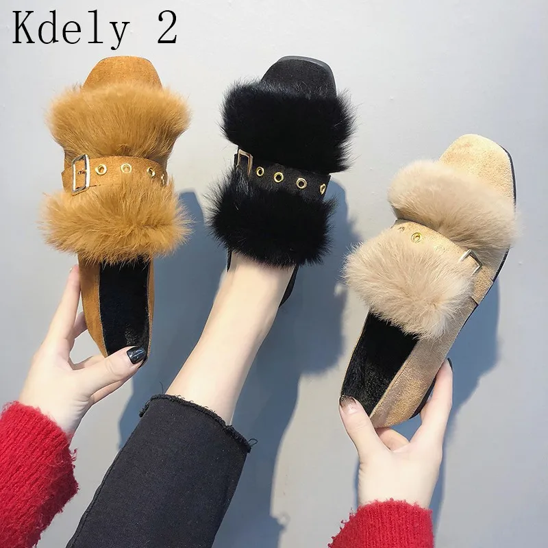 

New Winter Models Plus Velvet Rabbit Shoes Wild Lazy Peas Shoes Student Winter Women's Shoes Warm Flat Cotton Shoes