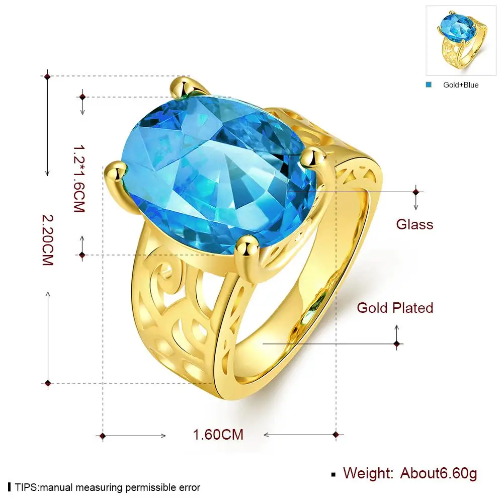 Ajojewel овальной формы кольца с синим кристаллом для женщин женские кольца с одним камнем имитация обручальное кольцо золотое