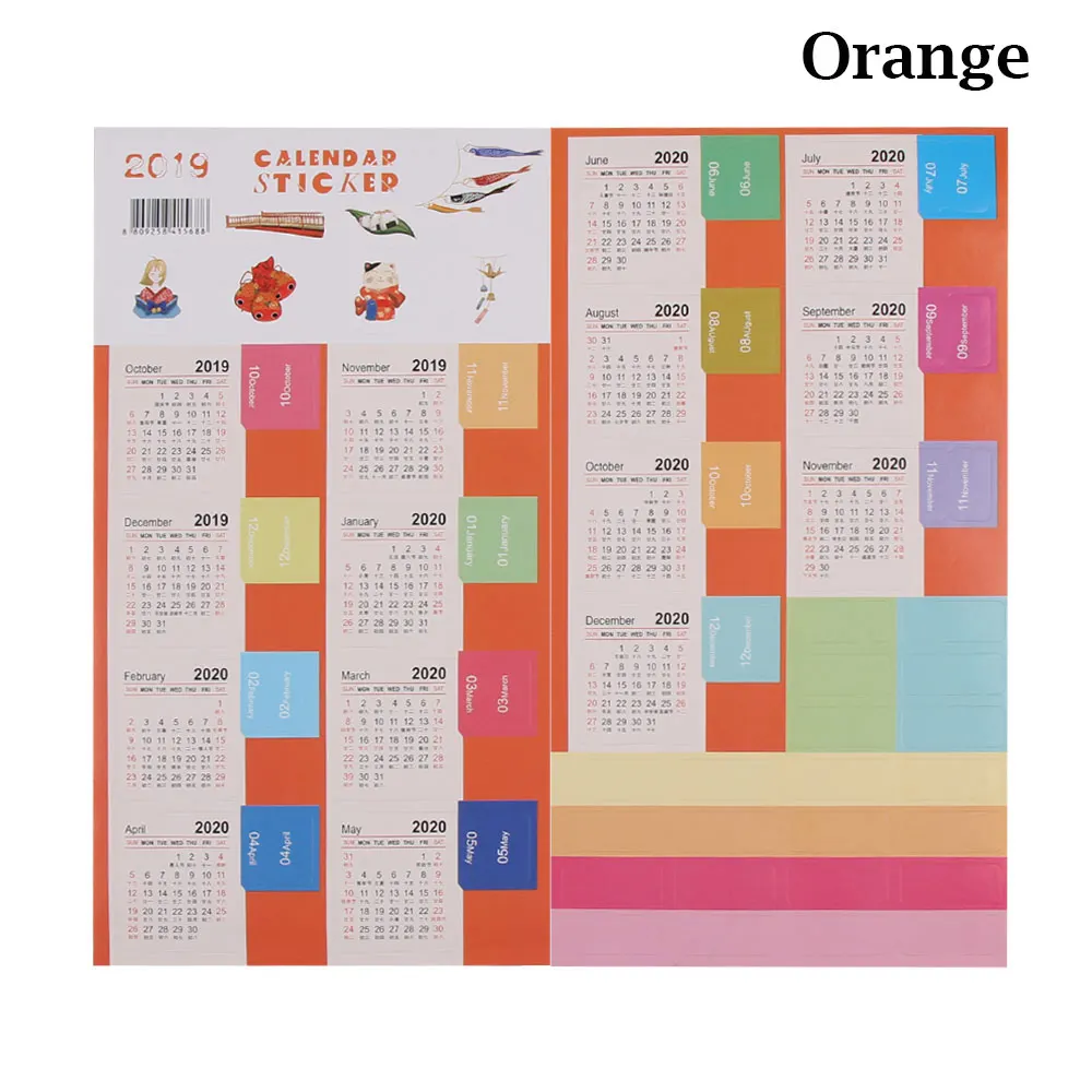 Orange 1 Набор,, наклейка с календарем, записная книжка с индексом, этикетка, дневник с расписанием, планировщик, канцелярские наклейки, s, сделай сам, украшение, офисные, школьные принадлежности - Цвет: Orange
