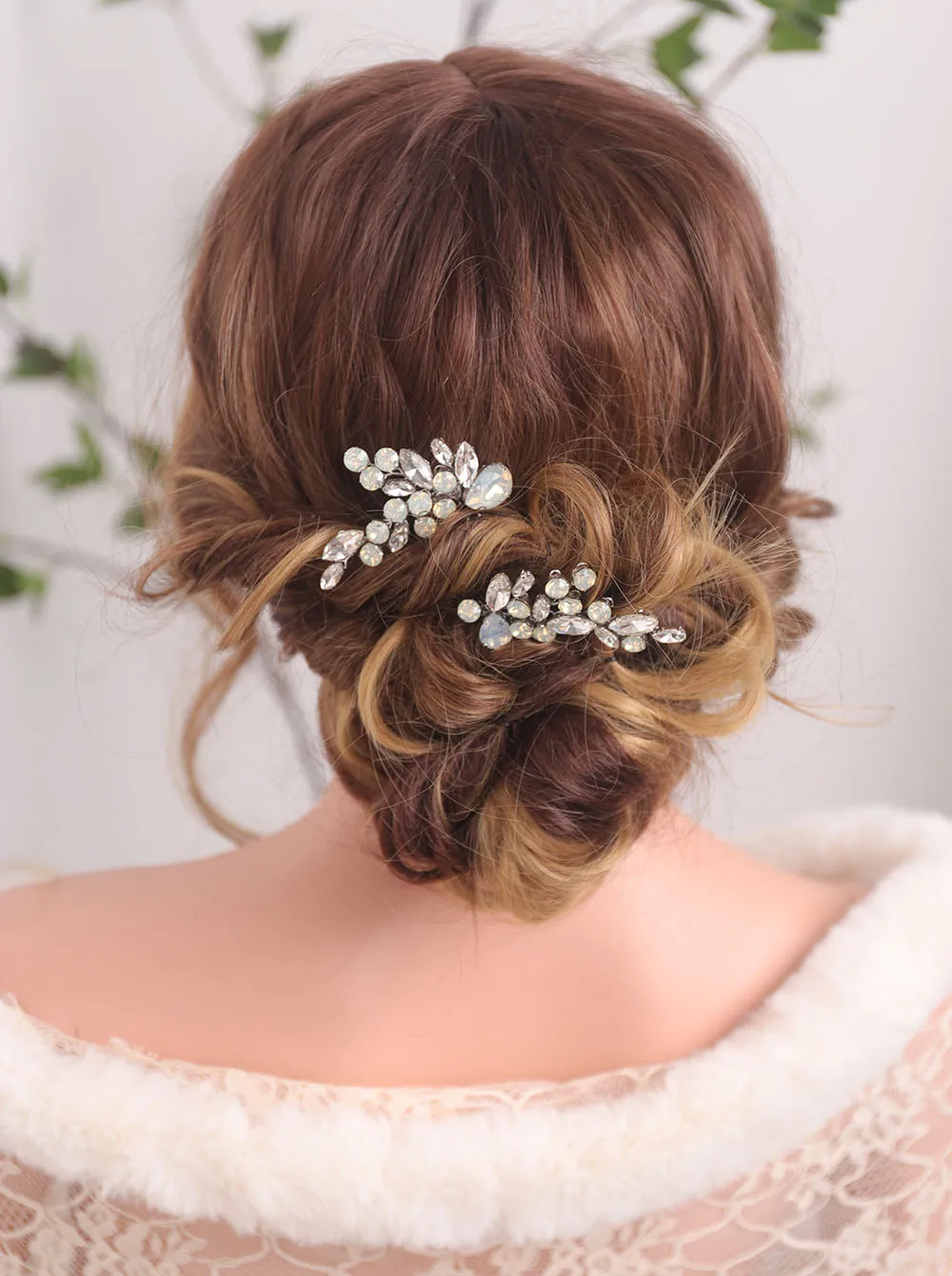 Bride Hat Hair comb Rhinestones A pair of Hair Jewelry Silver Bridesmaid gift clip for women