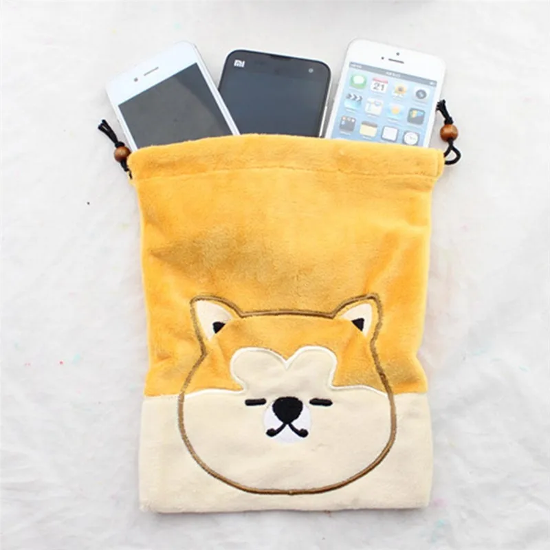 Reusable Shopping Tote Bag Drawstring Bag Cartoon Yellow Plush Soft Stuffed Animals Travel Cosmetic Bag Organizer Purse Pouch